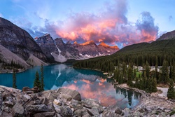 moraine lakeshore and rock pile dog park in baff in banff national park, alberta canada dog parks